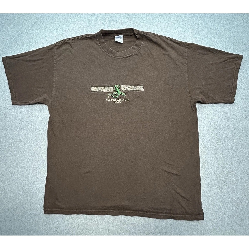 Yazbek Puerto Vallarta Gecko TShirt Sz XL Mens‎ Brown Souvenir Embroidered Retro